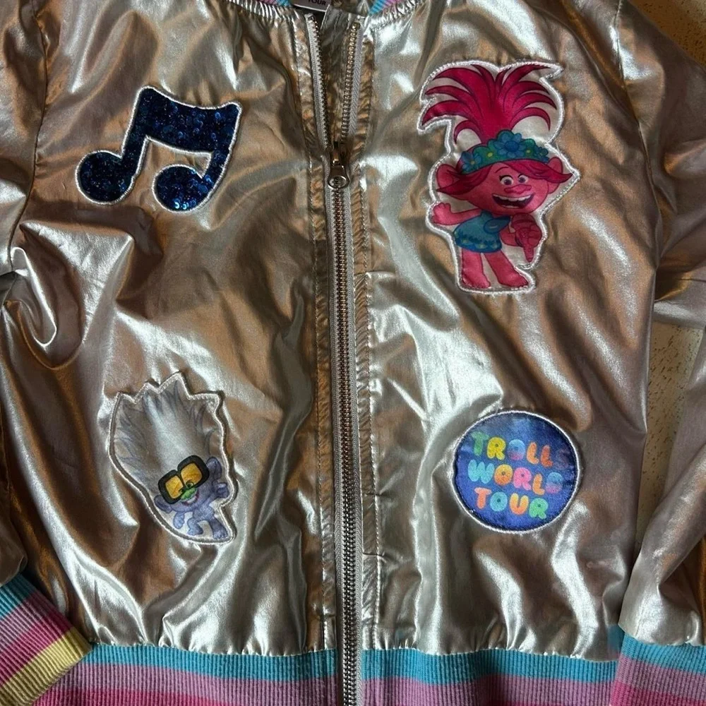 Trolls Girls World Tour Metallic Patchwork Bomber Jacket size 6